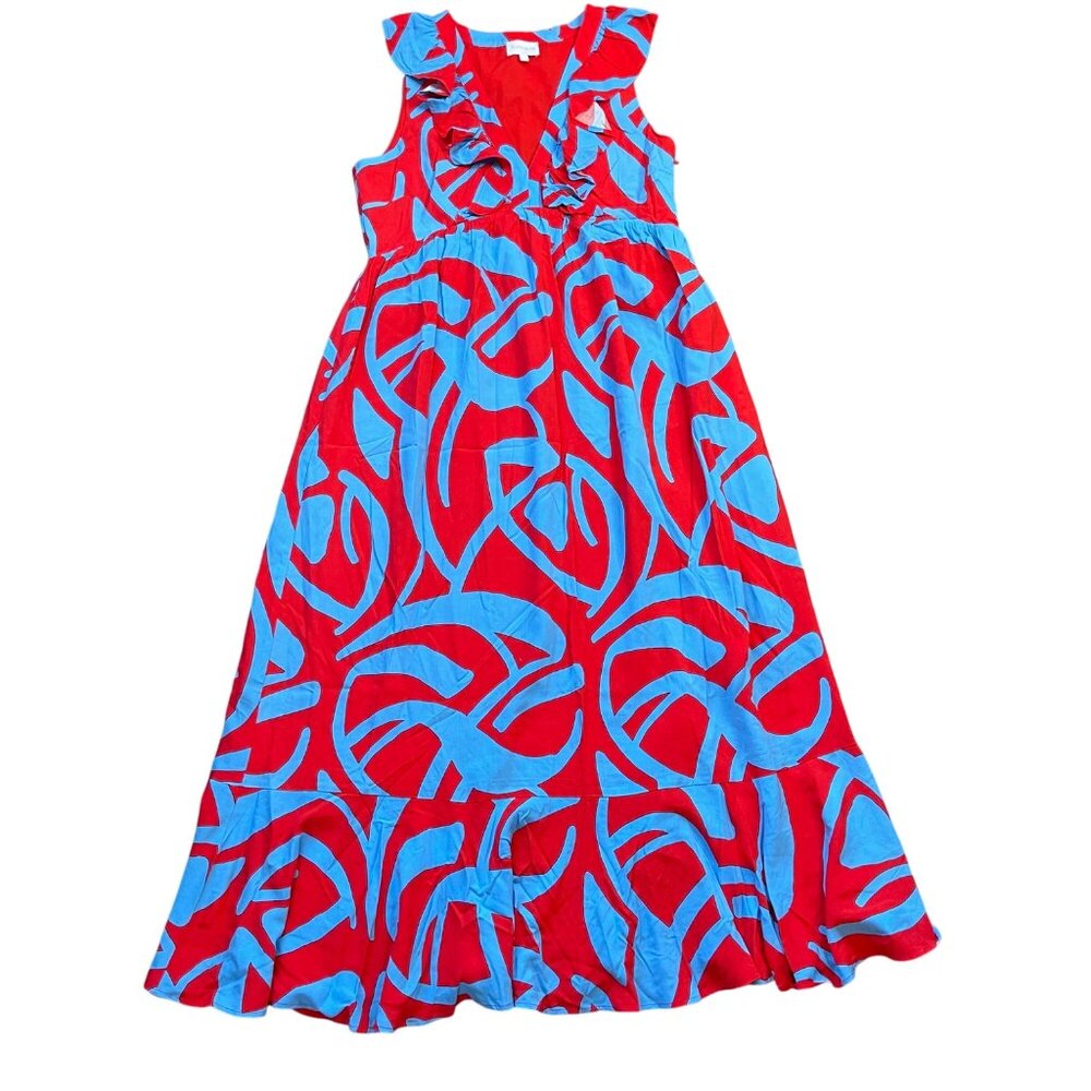 Sugarlips Ohana Bayla Deep V Maxi‎ Dress Women's Size Large 100% Rayon Red, Blue